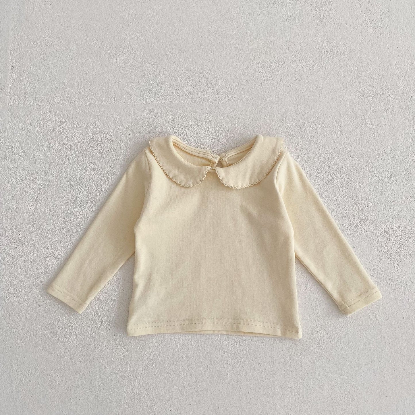 Chemise à col Peter Pan, t-shirt polyvalent à manches longues