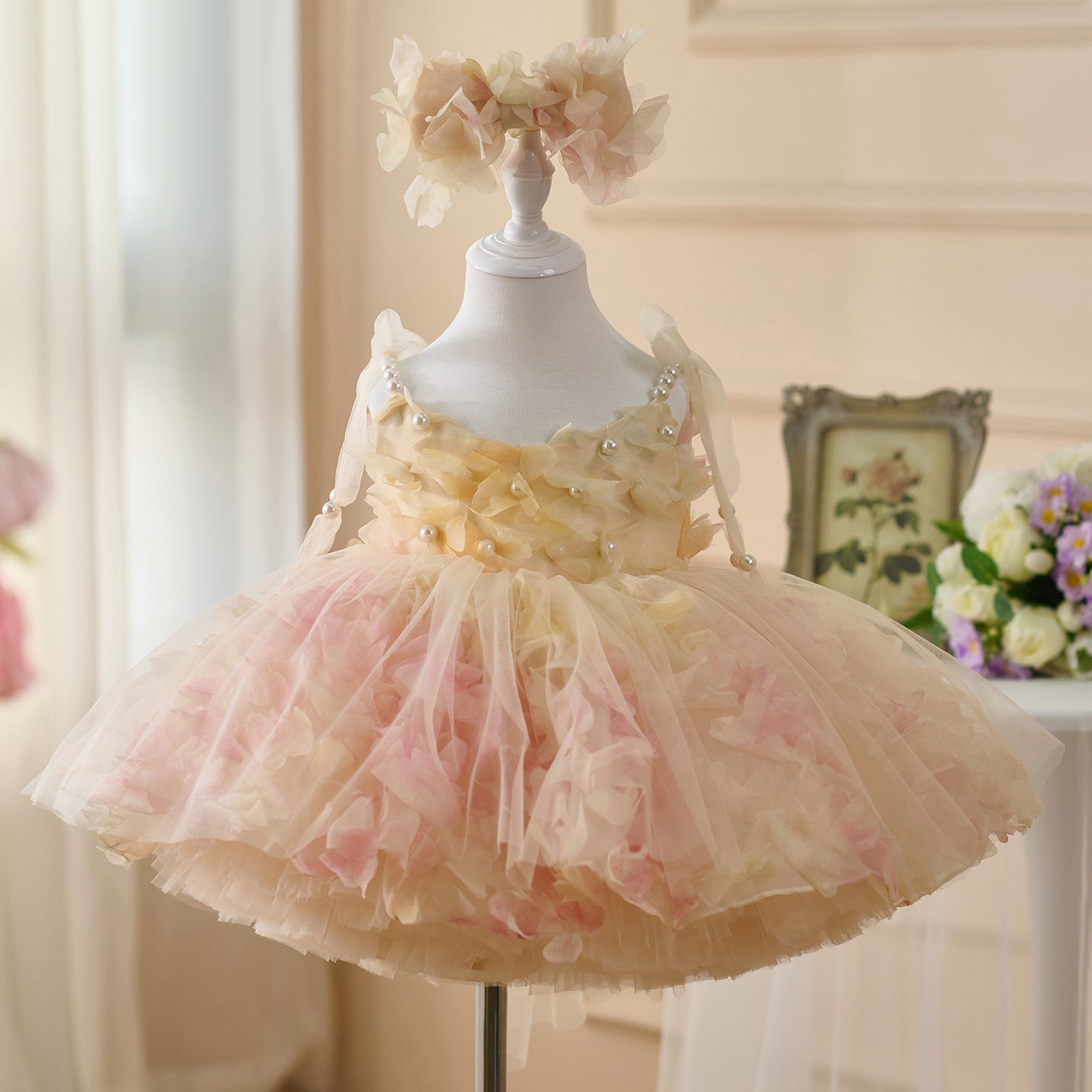 Robe pour enfant avec écharpe contrastée, style Mori, parapluie, princesse, pour fille
