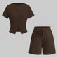 Women's Slim-fit Short Sleeve Blouse And Pants