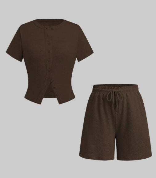 Women's Slim-fit Short Sleeve Blouse And Pants