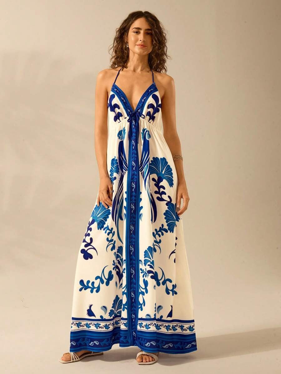 Women's Floral Print Sling Holiday Style Dress
