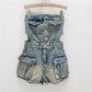 Breasted Hollow-out Midriff Tube Top Cowboy Siamese Shorts For Women