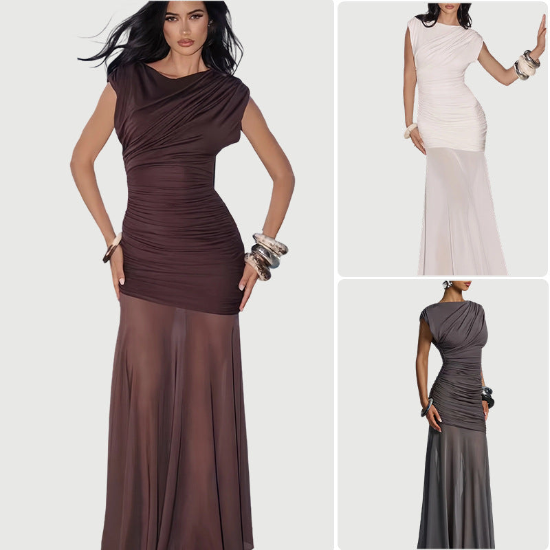 Mesh Stitching Long Dress Irregular Dress