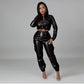 Fashion Slim PU Leather Fleece Trousers Overall Suit
