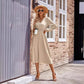 Robe mi-longue unie à col en V et taille serrée pour femme, automne et hiver