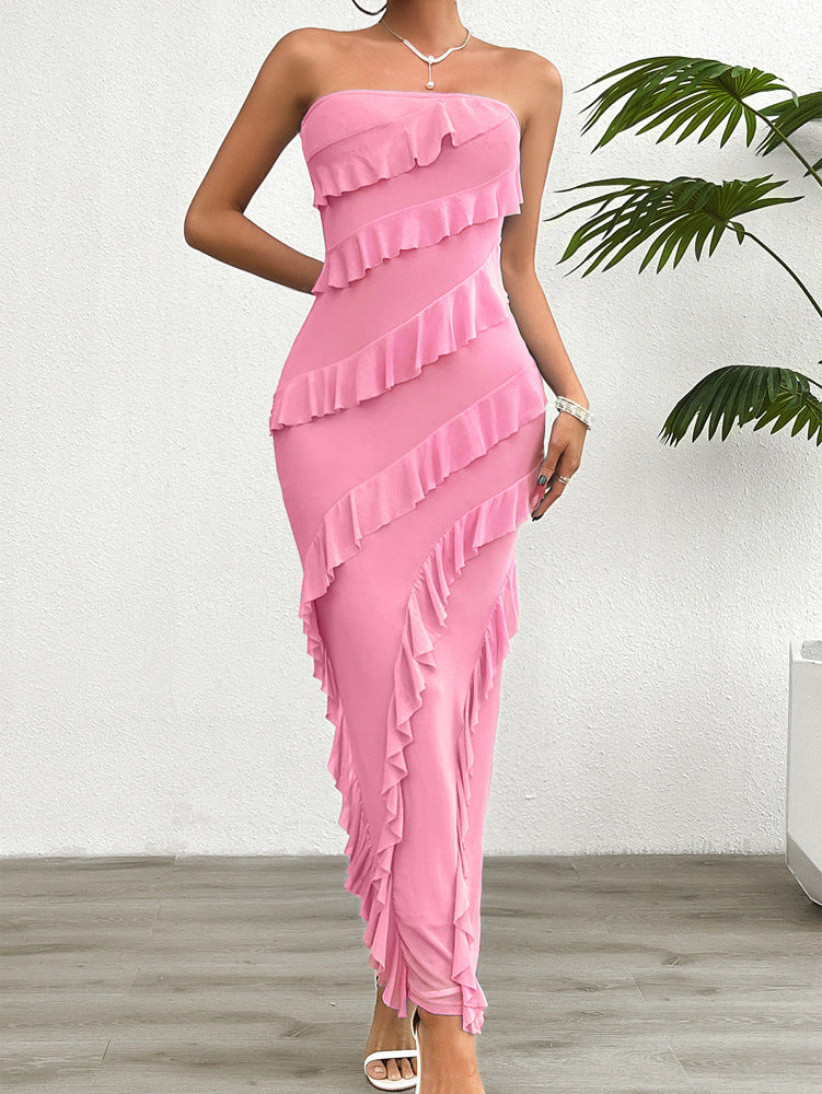 Spring And Summer Package Hip Solid Color Slim Tube Top Dress