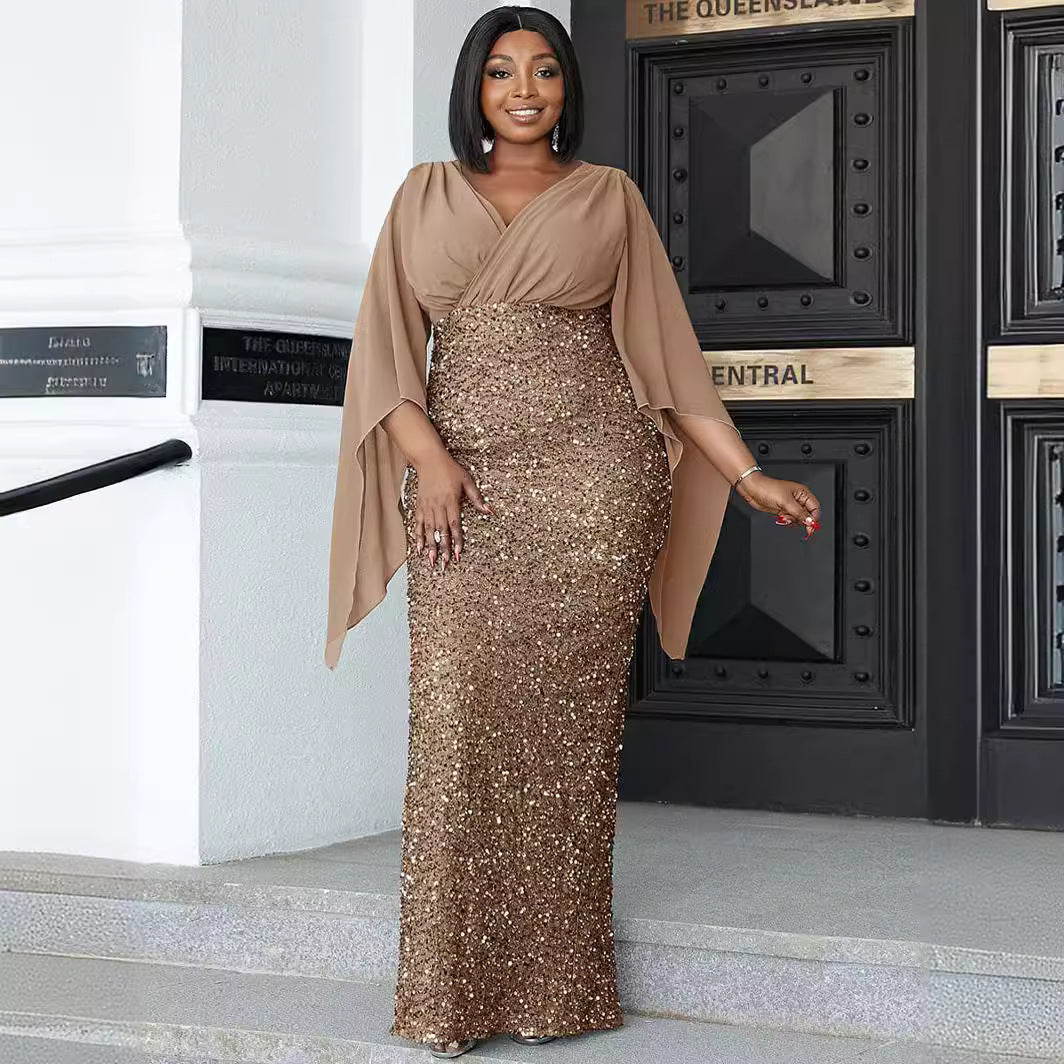 Robe à paillettes pour femme, couleur pure