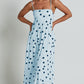 U-collar Tight Waist Large Skirt Polka Dot Print Dress