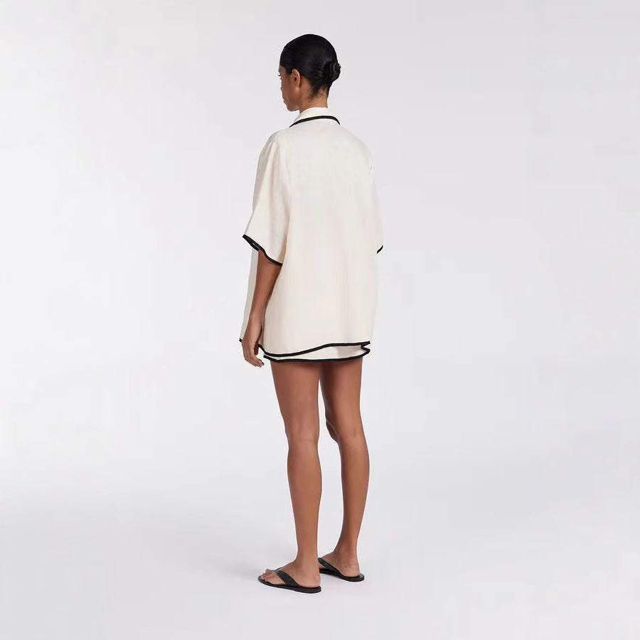 Women's Casual Short Skirt High Waist Simple Cotton Casual Pajamas Suit