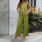 Leisure Solid Color Sleeveless Top Wide Leg Trousers Suit