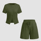 Women's Slim-fit Short Sleeve Blouse And Pants