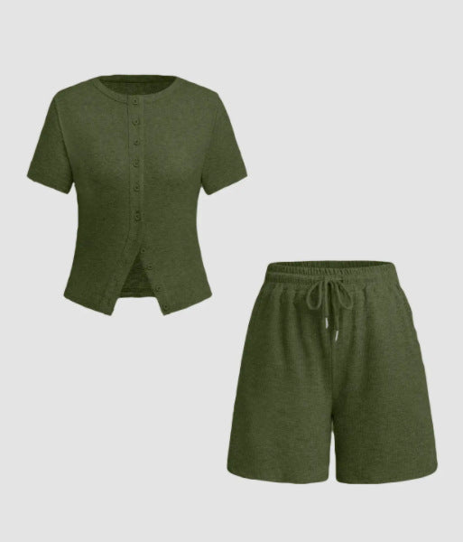 Women's Slim-fit Short Sleeve Blouse And Pants