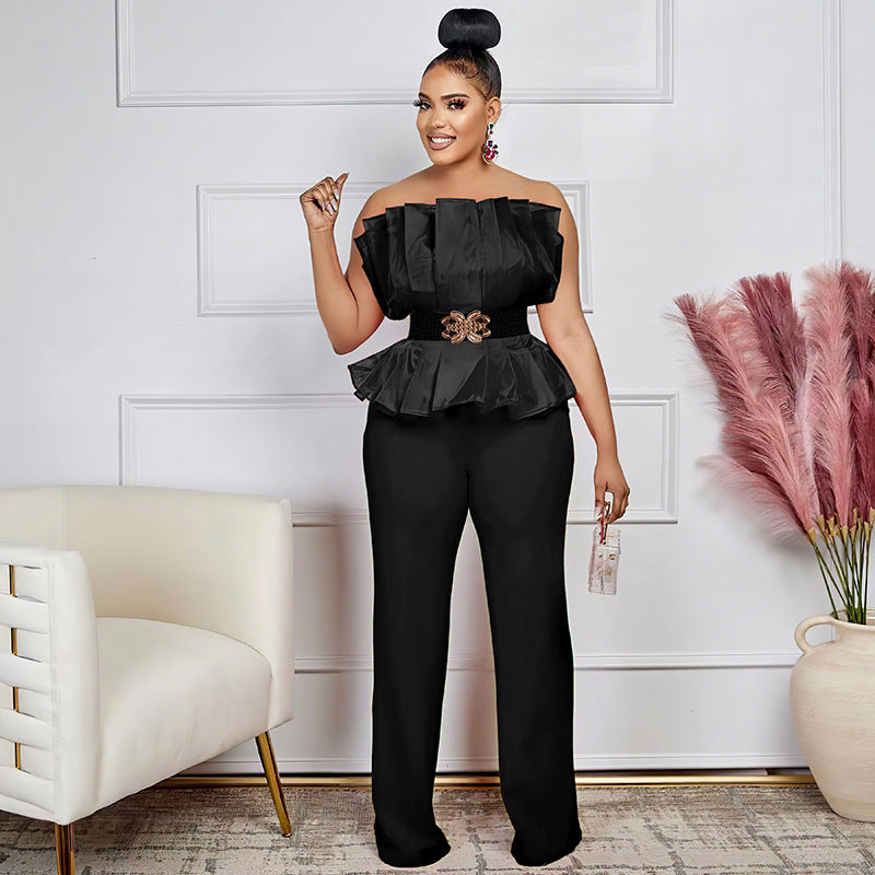 Fashion Solid Color Jumpsuit Off Shoulder Casual Suit