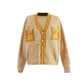 Classic Style Contrast Color High-grade V-neck Pearl Buckle Sweater Coat