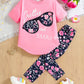 Girls Heat Transfer Patch Short Sleeve Round Neck Top Casual Pants Suit