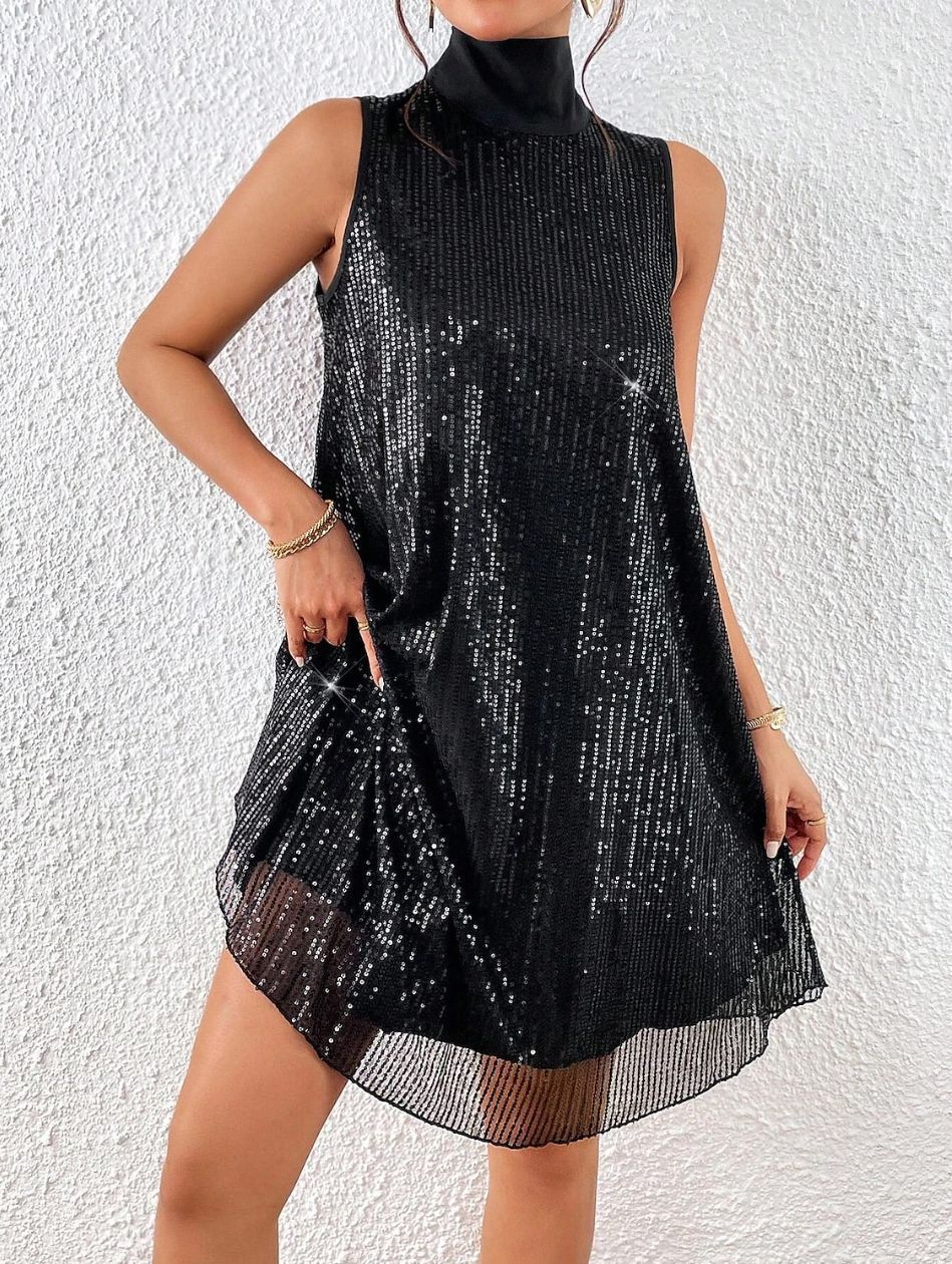 Women's Fashion Sequin Shiny Sleeveless Pullover Dress