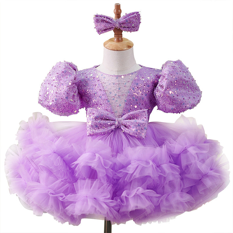 Purple Sequin Model Tulle Tutu Skirt Girls' Dress