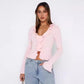 Irregular T-shirt V-neck Ruffled Flared Sleeve Button Short Cardigan Top
