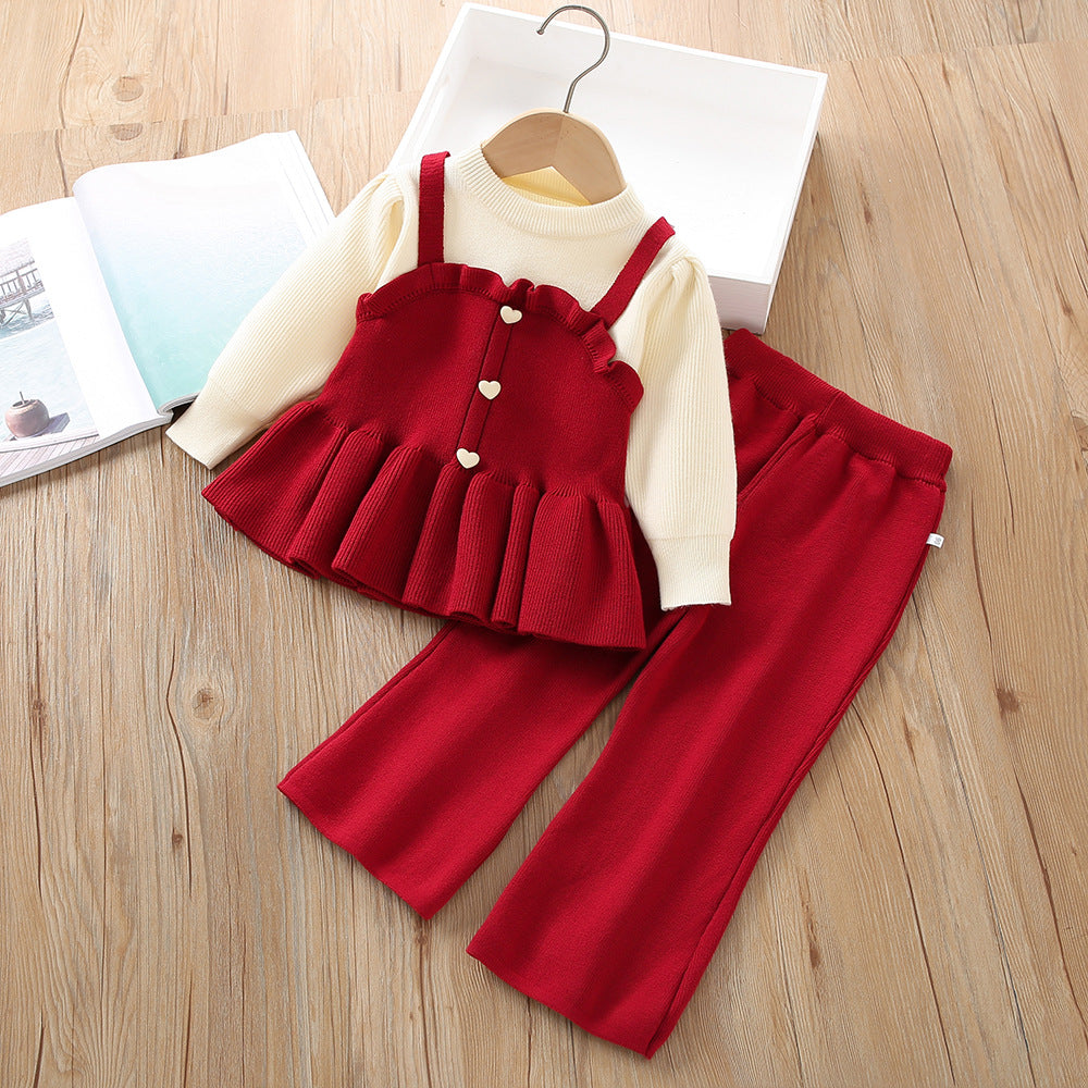 Fake Two-piece Knitted Long-sleeved Two-piece Pants