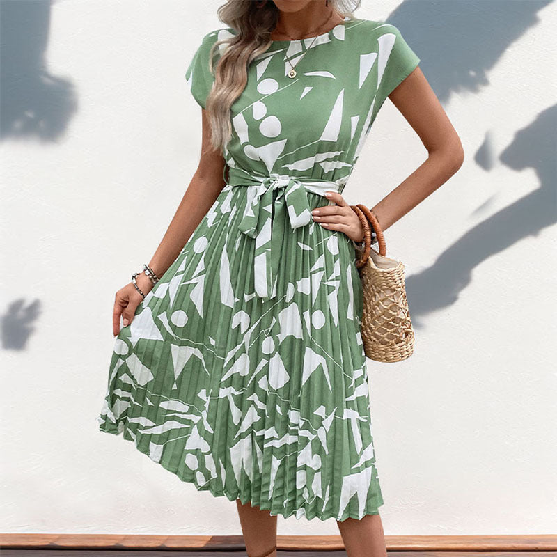 Robe plissée d'été à motifs géométriques pour femmes