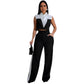 Vest Shirt Stitching Contrast Color Pocket Casual Trousers Two-piece Set