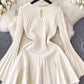 Slim Fit Waist Trimming Knitted French Horn Long Sleeve Dress