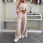 Solid Color O-neck Short Top T-shirt Wide Leg Pants Casual Suit