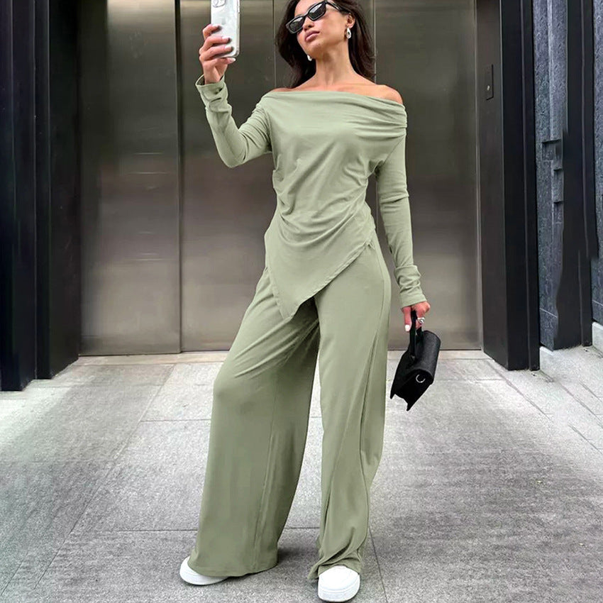 New Design Sense High Waist Off-neck Irregular Slim-fit Top Suit