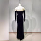 Gloves Hollow-out Low Cut Velvet Tube Top Dress Dinner Party