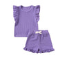 Ensembles d'été pour filles, couleur unie, décontractés, manches volantées, shorts