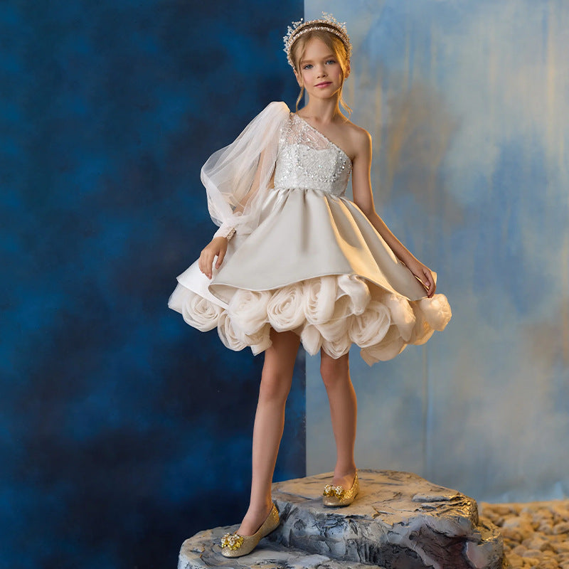 Robe de princesse parapluie pour petite fille, épaules dénudées, personnalité