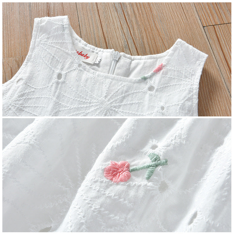 Girls' Summer Floral Hollow Sleeveless Vest Dress