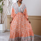 V-neck Beach Vacation Bat Sleeve Bohemian Dress