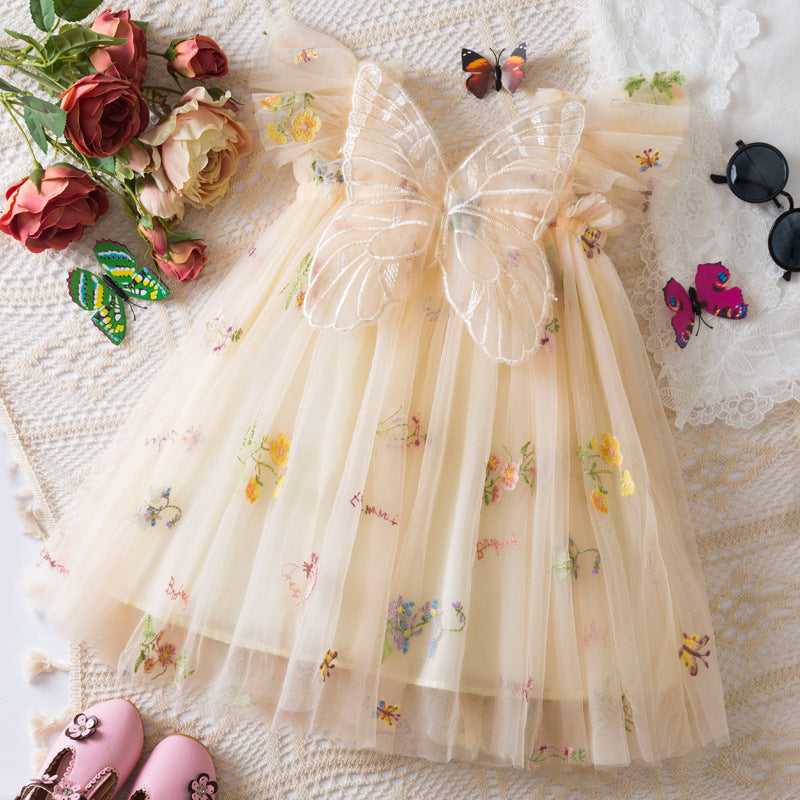 Jupe en mousseline de soie brodée de fleurs coréennes pour fille
