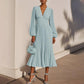 Pleated V-neck Long Sleeve Chiffon Women's Dress
