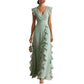Solid Color Pleated Short Sleeves V-neck Dress