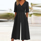 V-neck Printed Trousers One-piece Straight Wide-leg Pants