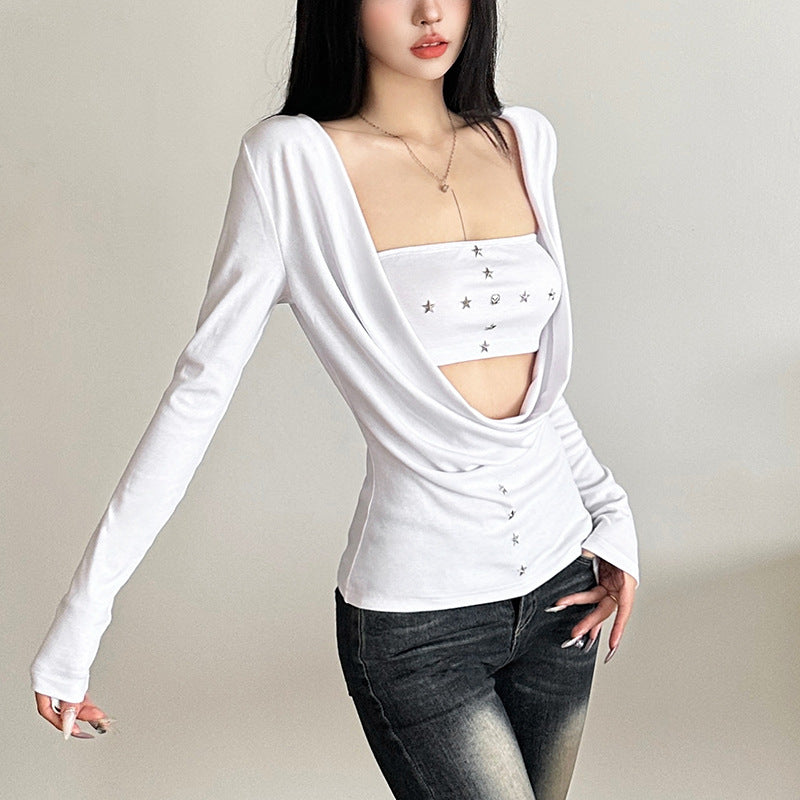 Women's Chest-wrapped Vest Fashion Long Sleeve Two-piece Blouse