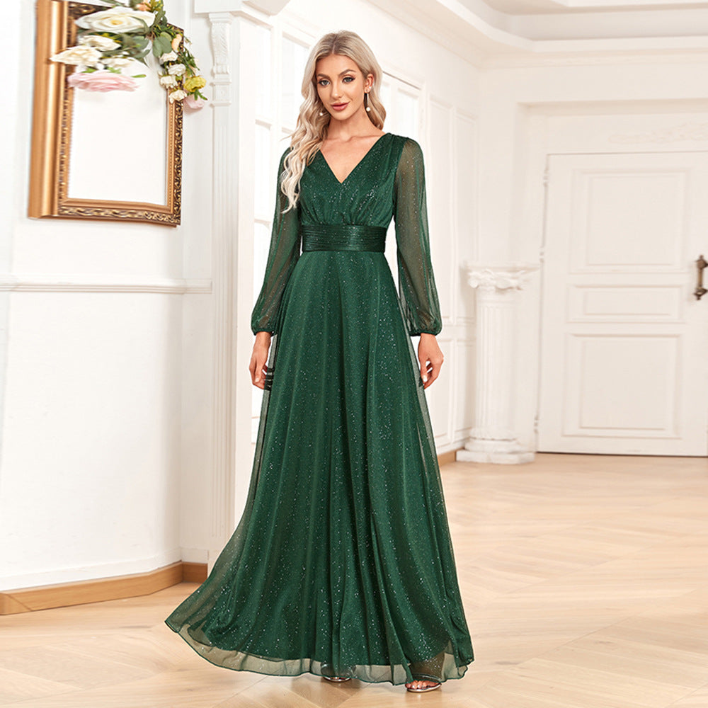 Women's Chiffon Evening Dress A- Line Sheer Long Sleeve Wedding