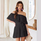 Solid Color Pleated Short-sleeved Jumpsuit