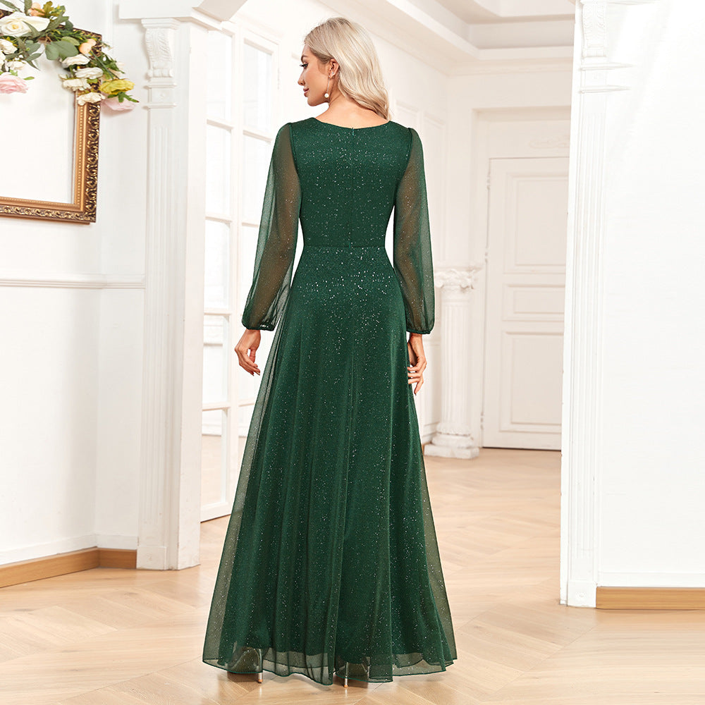 Women's Chiffon Evening Dress A- Line Sheer Long Sleeve Wedding