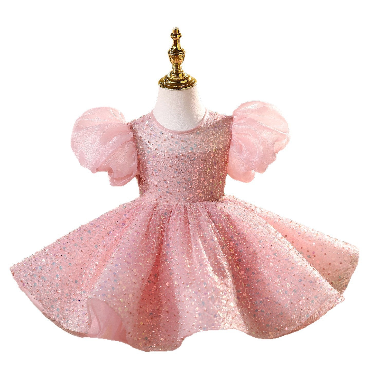 Children's Sequined Formal Dress Puff Sleeve Flower Girl Wedding Princess Dress
