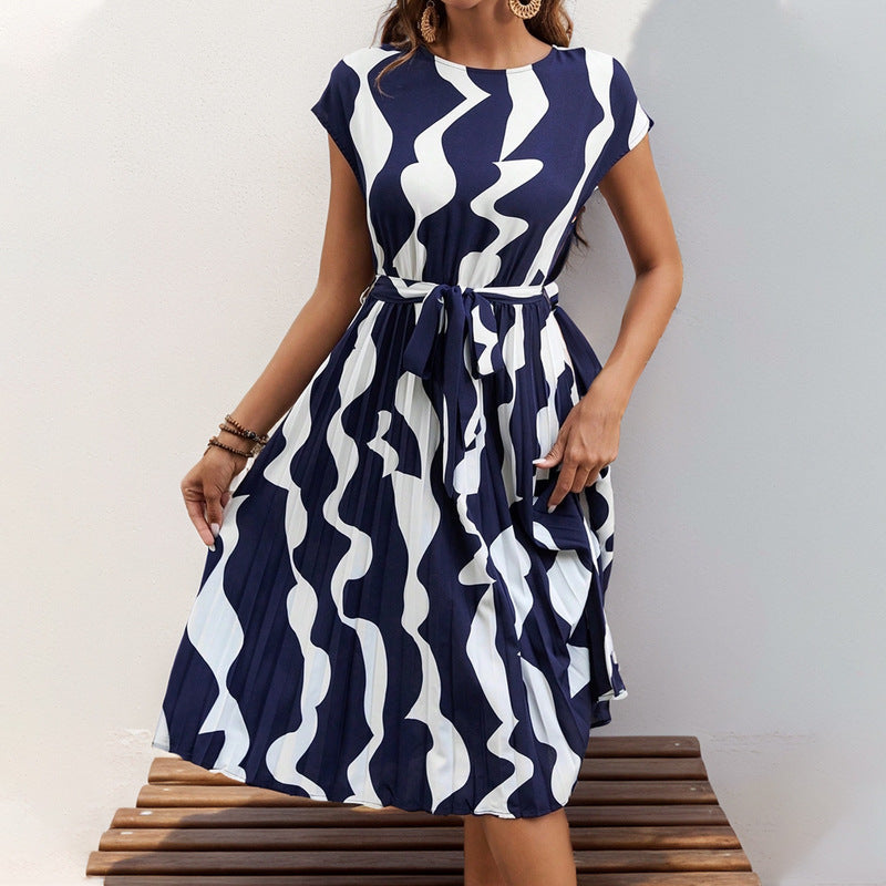 Robe plissée d'été à motifs géométriques pour femmes
