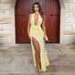 Deep V-neck Backless Slit Dress