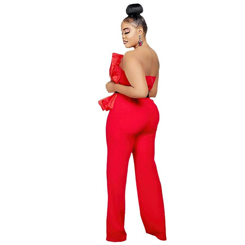 Fashion Solid Color Jumpsuit Off Shoulder Casual Suit