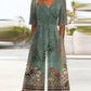 V-neck Printed Trousers One-piece Straight Wide-leg Pants