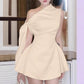 Fashion Slant Shoulder Ribbon Slim Slimming Temperament Socialite Dress
