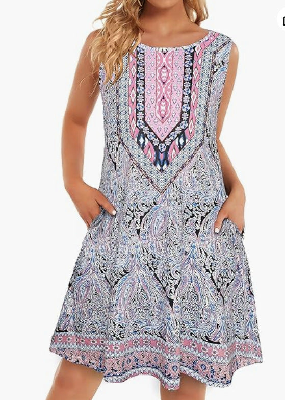Women's Vest Dress Round Neck Sleeveless 3D Printing