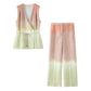 Tie-dye Printed V-neck Top High Waist Trousers Suit
