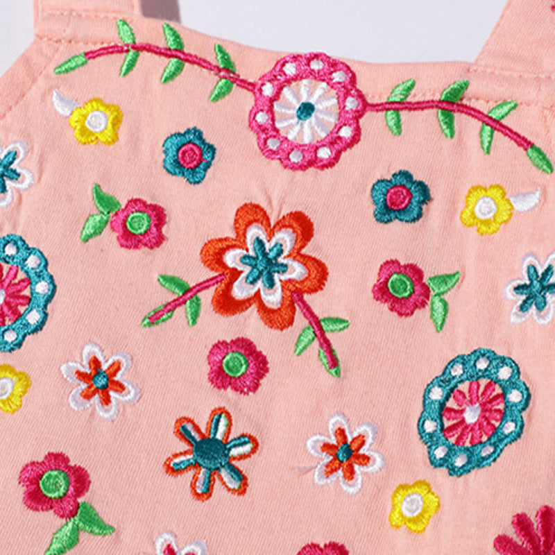 Children's Embroidered Flower Cotton Sleeveless Dress